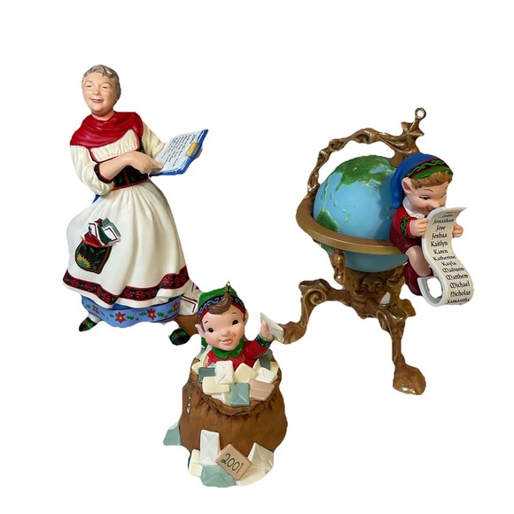 2001 HALLMARK Keepsake LETTERA, GLOBUS & MRS. CLAUS Ornament Set - FREE SHIPPING - Picture 1 of 11